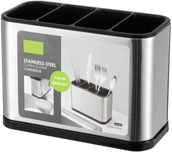 Uplift Essentials 3 In 1 Stainless Steel Kitchen Soap Dispenser With Sponge And Cutlery Organizer rectangle