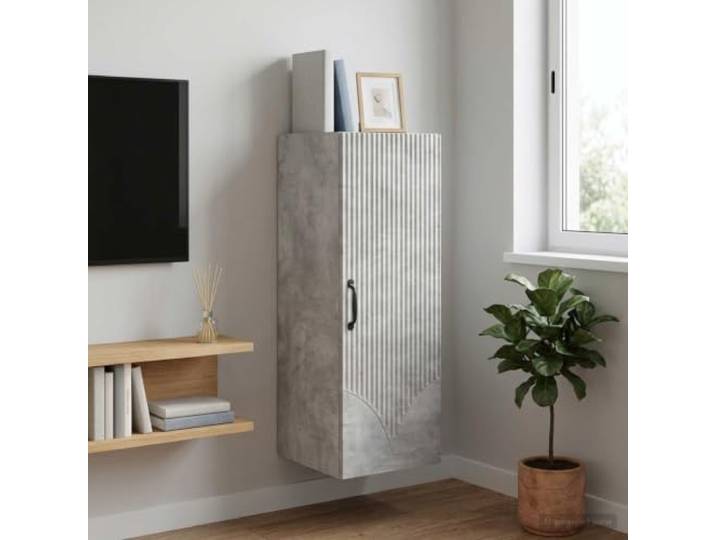 GPWERSDF Wandschrank aus Holzwerkstoff Betongrau 33 x 34,5 x 90 cm Pendeltüren, Metallgriffe, Regale, wandmontiert, modernes Design
