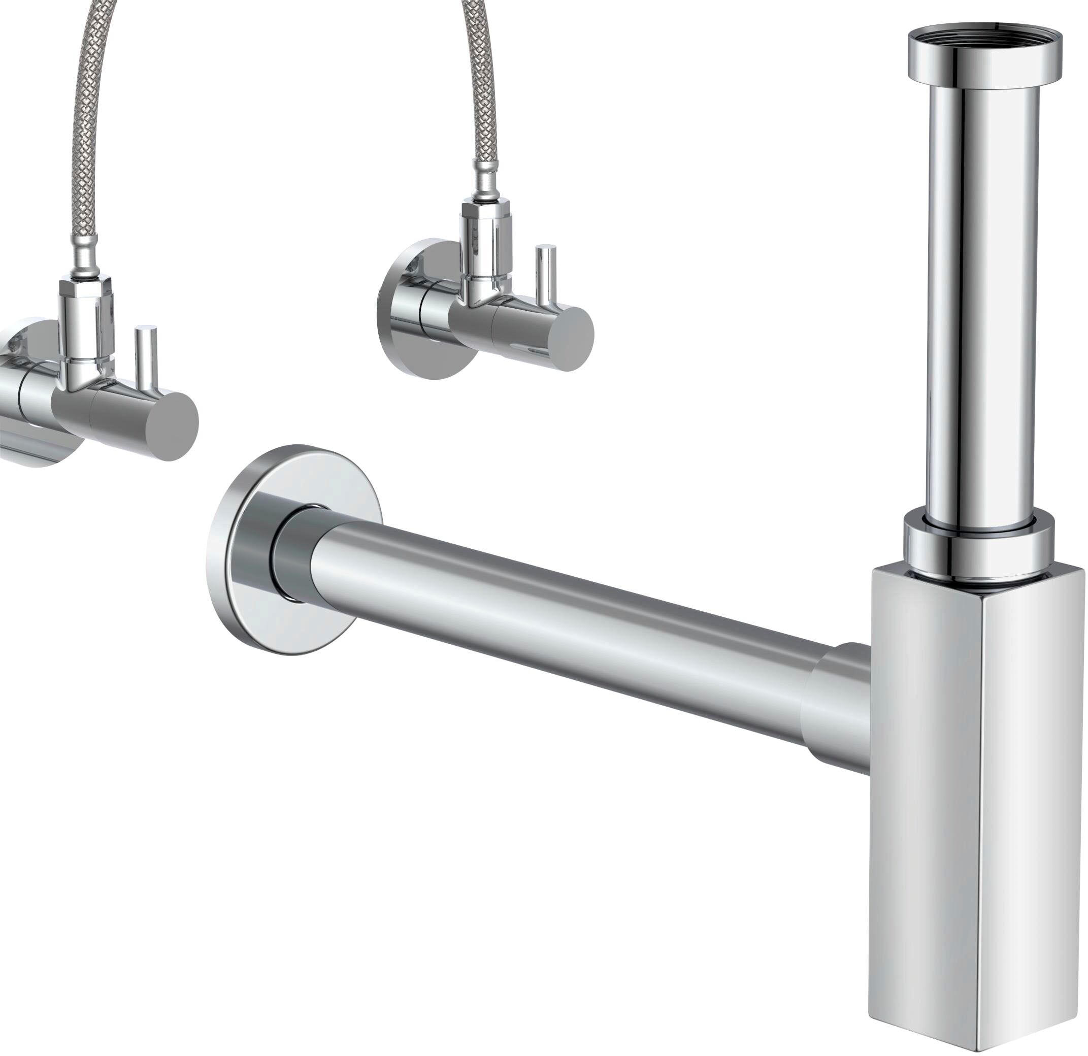 Siphon KIRCHHOFF "Design-Siphon", weiß, Ø:3,2cm, Messing, Siphons, Siphon, Flaschensiphon, Wandrohr 30cm, Chrom, 1 1/4" x 32 mm