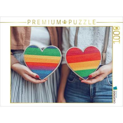 CALVENDO Puzzle Herzen in Regenbogenfarben als Symbol der LGBTQ-Community | 1000 Teile Lege-Größe 64x48cm Foto-Puzzle für glückliche Stunden