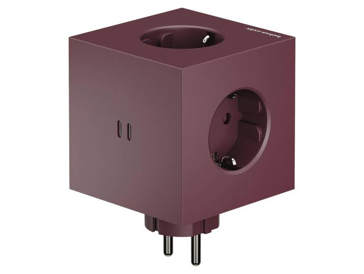Avolt Steckdosenwürfel Square 2 Socket extender with 30W Dual Usbc, Bordeaux, Kunststoff, 7.6x7.6x11.3 cm, ohne Kabel, Elektrogeräte, Elektronik-Zubehör, Steckdosen & Stecker