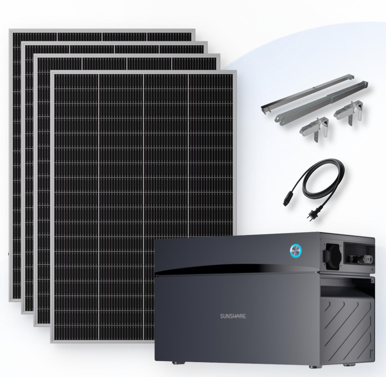 Sunshare RAY Lite Balkonkraftwerk 800 Wp mit GLORY Speicher 1,5 kWh und Geländerhalterung