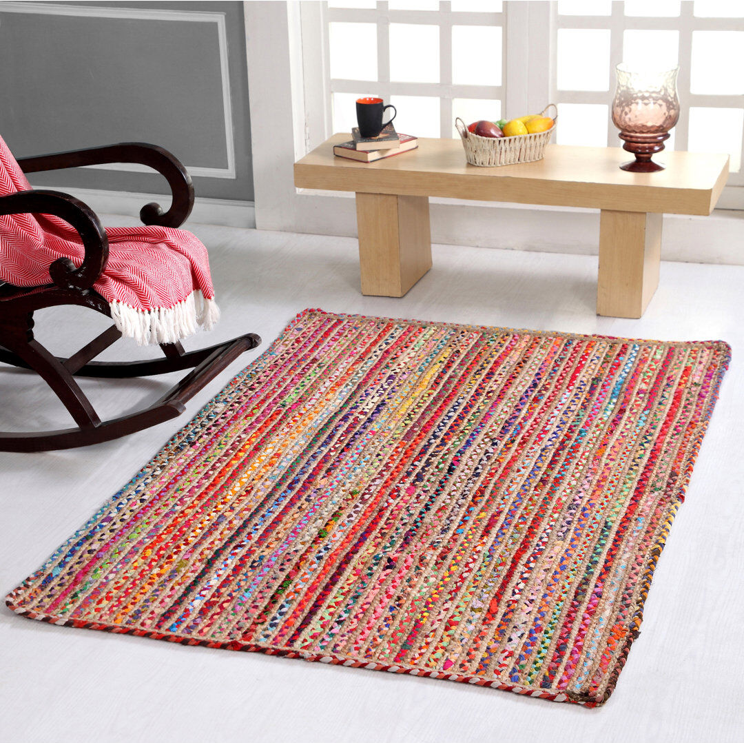 Latitude Vive L'Oasis Striped Jute / Sisal Hand Woven Area Rug Red Rectangle 120 x 180cm