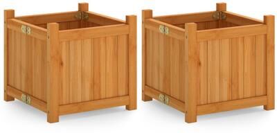 Costway Folding Square Fir Wood Raised Garden Bed with Removable Bottom Set of 2-Orange
