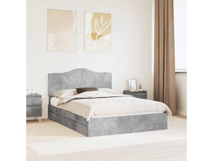 RJPLMFV Bett, Stauraum, grau, Beton, 150 x 200 cm, Holz, Technik Mit integrierten Schubladen, modernes Design, Lattensockel inklusive, einfache Montage