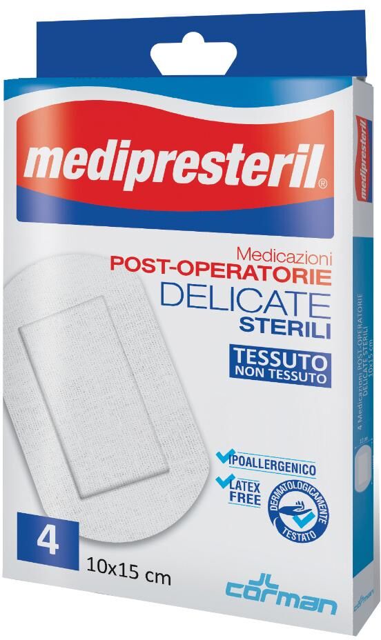 CORMAN SpA Medipresteril Cerotto Post-operatorio Delicato 10x15cm - Confort e Protezione, 4 Pezzi