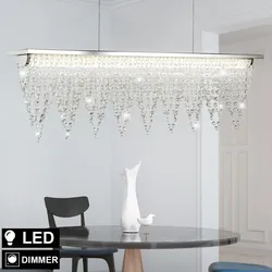 LED Hänge Decken Lampe Glas Kristall Ess Zimmer Edelstahl Pendel Luster Leuchte