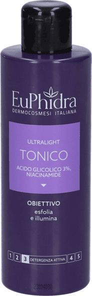 EuPhidra UltraLight Tonico Acido Glicolico 200 ml Esfolia e Rende Incarnato Luminoso