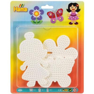 HAMA Blister mit 3 gr. Stiftplatten Blume Puppe Schmetterling