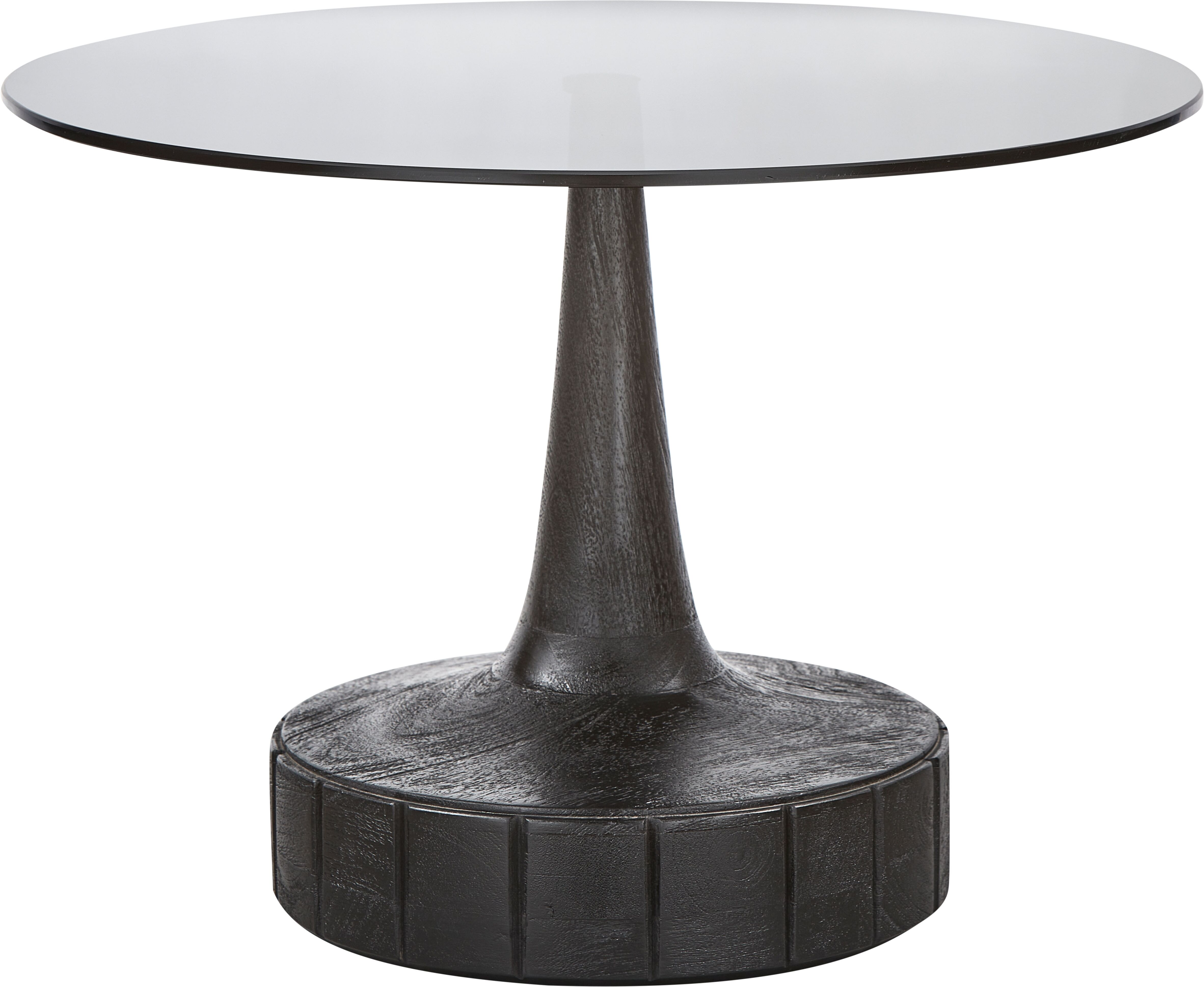 Couchtisch WOOOD "Soya Mangoholz mit Holzschnitzerei und Glasplatte, H43 x B60 x T60 cm", schwarz (schwarz, schwarz), B:60cm H:43cm T:60cm, Tische, Couchtisch, Tragkraft 15 kg, einfach zu montierbar, pfleigleicht schwarz, schwarz B/H/T: 60cm x 43cm x 60cm