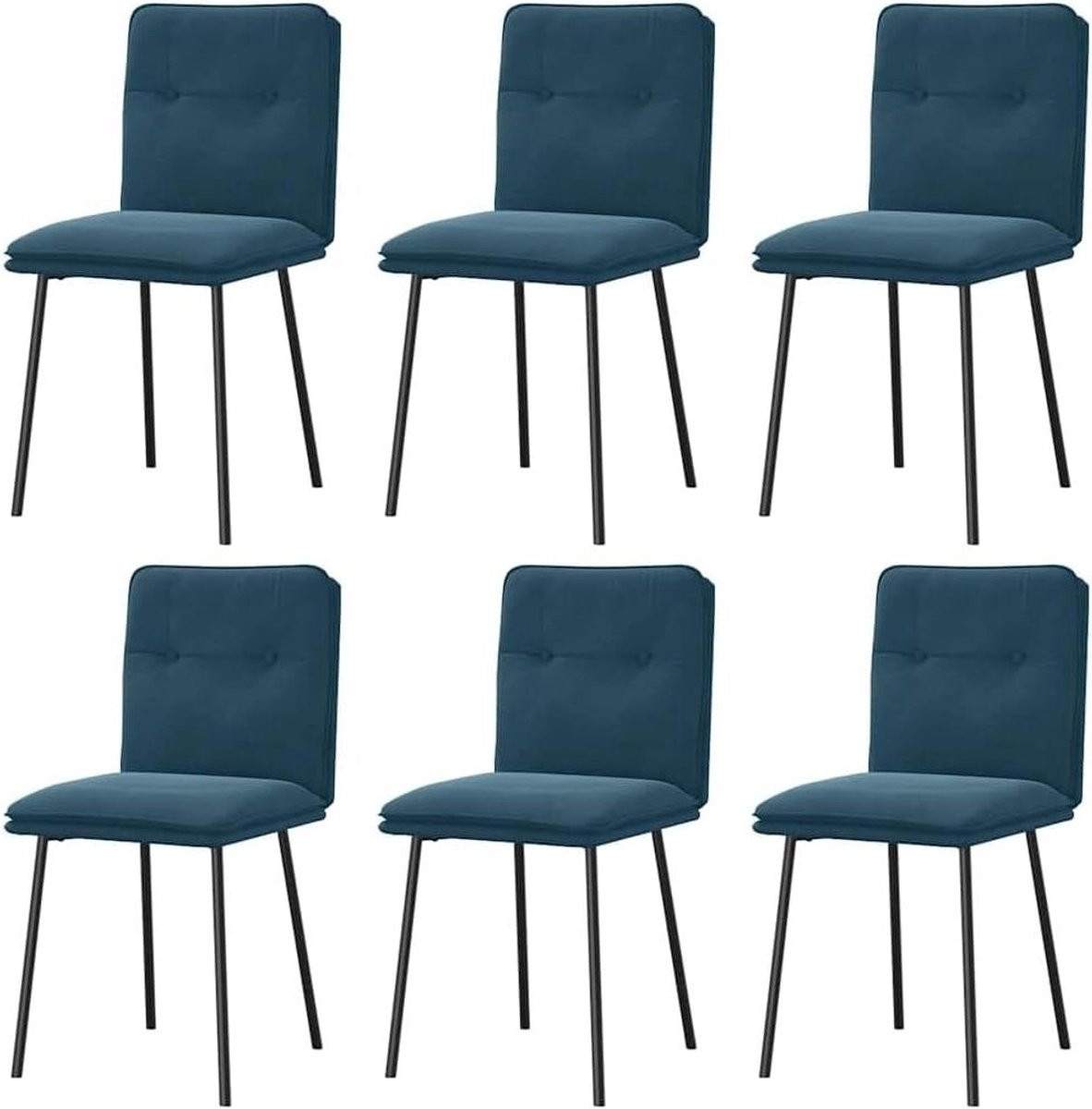 Set van 6 blauwe eetkamerstoelen van zacht velours