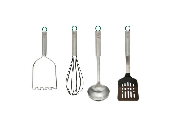 Chefkoch+Fackelmann Küchenhelferset Chefkoch, Grau, Grün, Silberfarben, Metall, 4-teilig, Küchenzubehör, Küchenhelfer, Küchenhelfer-Set