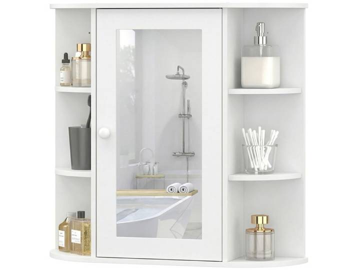 Armoire Murale avec Miroir Salle de Bain Meuble Miroir avec Rangement Toilettes 1 Porte + étagères latérales