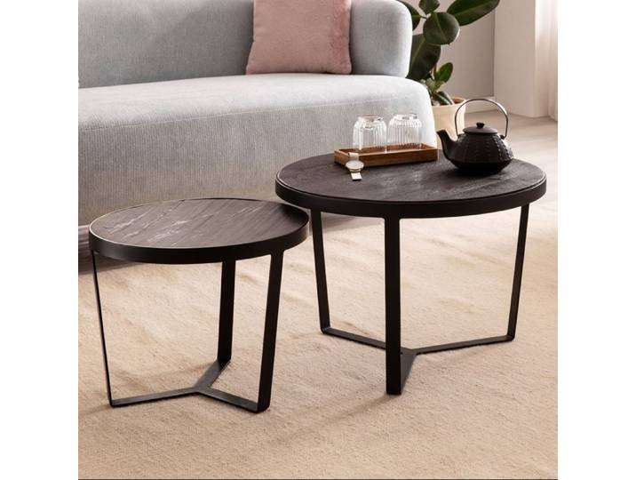 WOHNLING Tables Gigognes Bois Massif Table d'appoint Basse Moderne Lot 2 Ronde