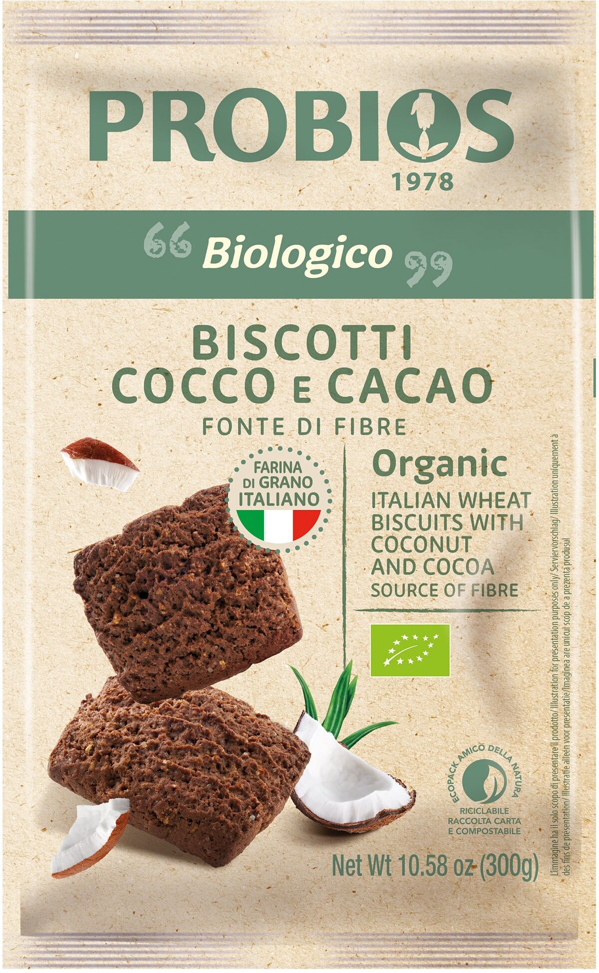PROBIOS La Via Del Grano - Biscotti Con Cocco E Cacao 300 Grammi 