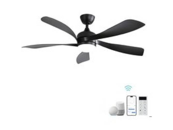 Ventilateur de plafond intelligent 52 pouces noir avec LED dimmable mémoire télécommande ABS