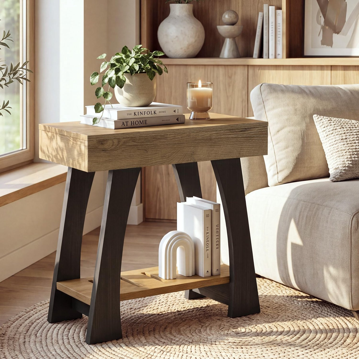 Little Trees Bijzettafel voor Woonkamer - Bruin en Zwart - 2 Niveaus Opslag - Modern Landhuis Stijl