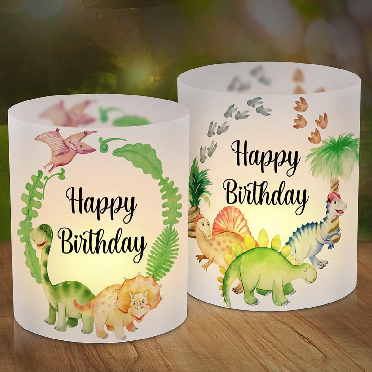Dailygoody Windlicht Tafeldecoratie Groen Dino Happy Birthday - 12 stuks