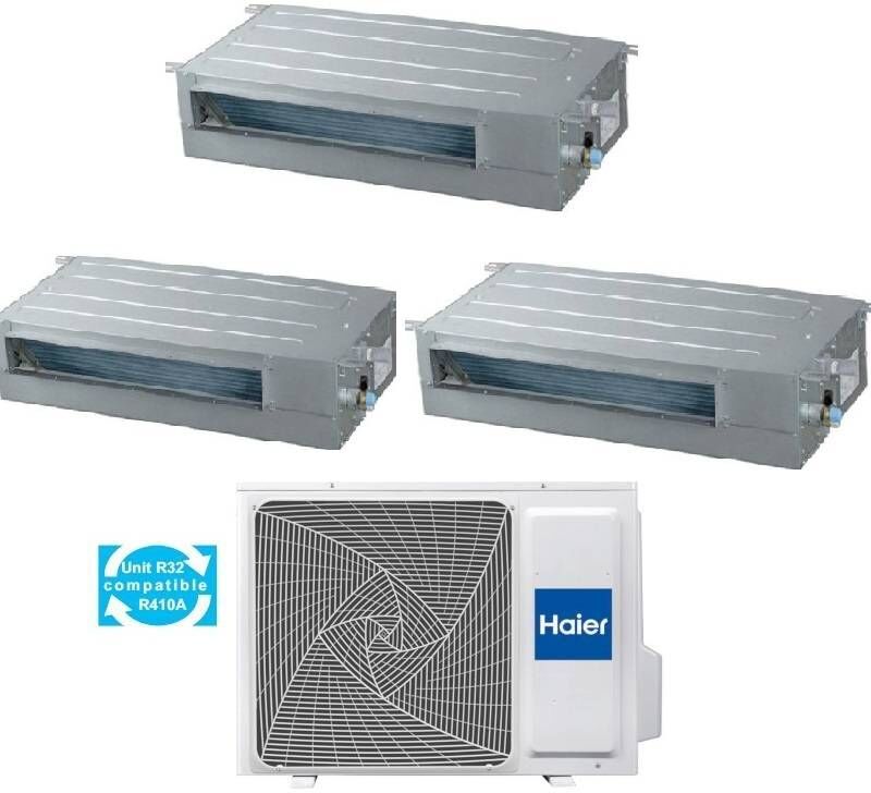 Haier Condizionatore Climatizzatore Trial Split Canalizzato Slim a Bassa Pressione R-32 9000+12000+12000 Con 3U70S2SR5FA