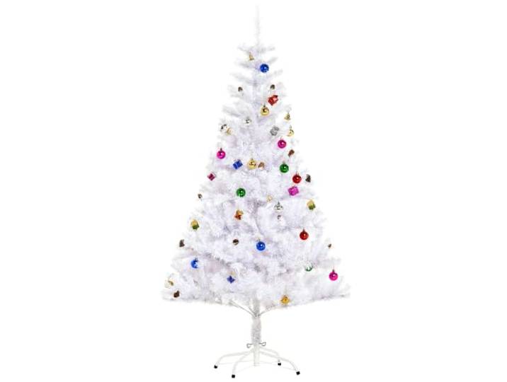 HOMCOM Sapin Arbre de Noël Artificiel Blanc 150 cm 680 Branches Nombreux Accessoires variés
