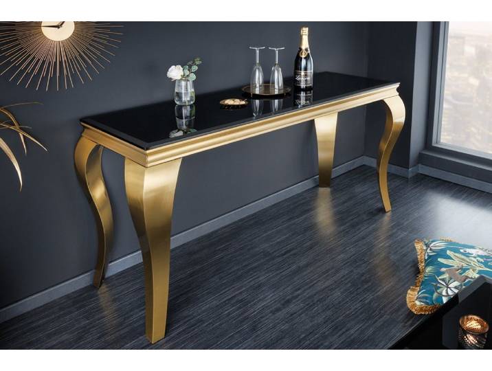 riess-ambiente Konsolentisch MODERN BAROCK 145cm schwarz / gold (Einzelartikel, 1-St), Flur · Opalglas · Edelstahl · eckig