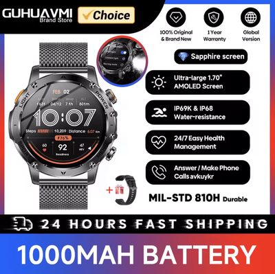 Inspire Curations TitanX Military GPS Smartwatch With 1000mAh Battery & AMOLED Display black Mesh Belt