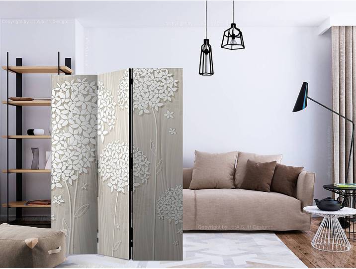Paravent Creamy Daintiness Akustik Vlies auf Kiefer Massiv Beige 135 x 172cm