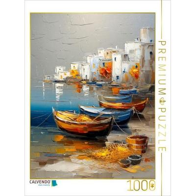 CALVENDO Puzzle Blick auf einen ägäischen Fischerhafen voller bunter Holzboote | 1000 Teile Lege-Größe 64x48cm Foto-Puzzle für glückliche Stunden, von