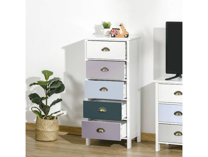 HOMCOM Chiffonnier 5 Tiroirs Multicolores MDF Métal