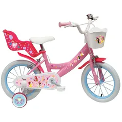 Disney Princess Kinderfahrrad 14 Zoll Fahrrad für Körpergröße 100 - 115 cm oder ab 3,5 Jahre mit Puppensitz und Korb