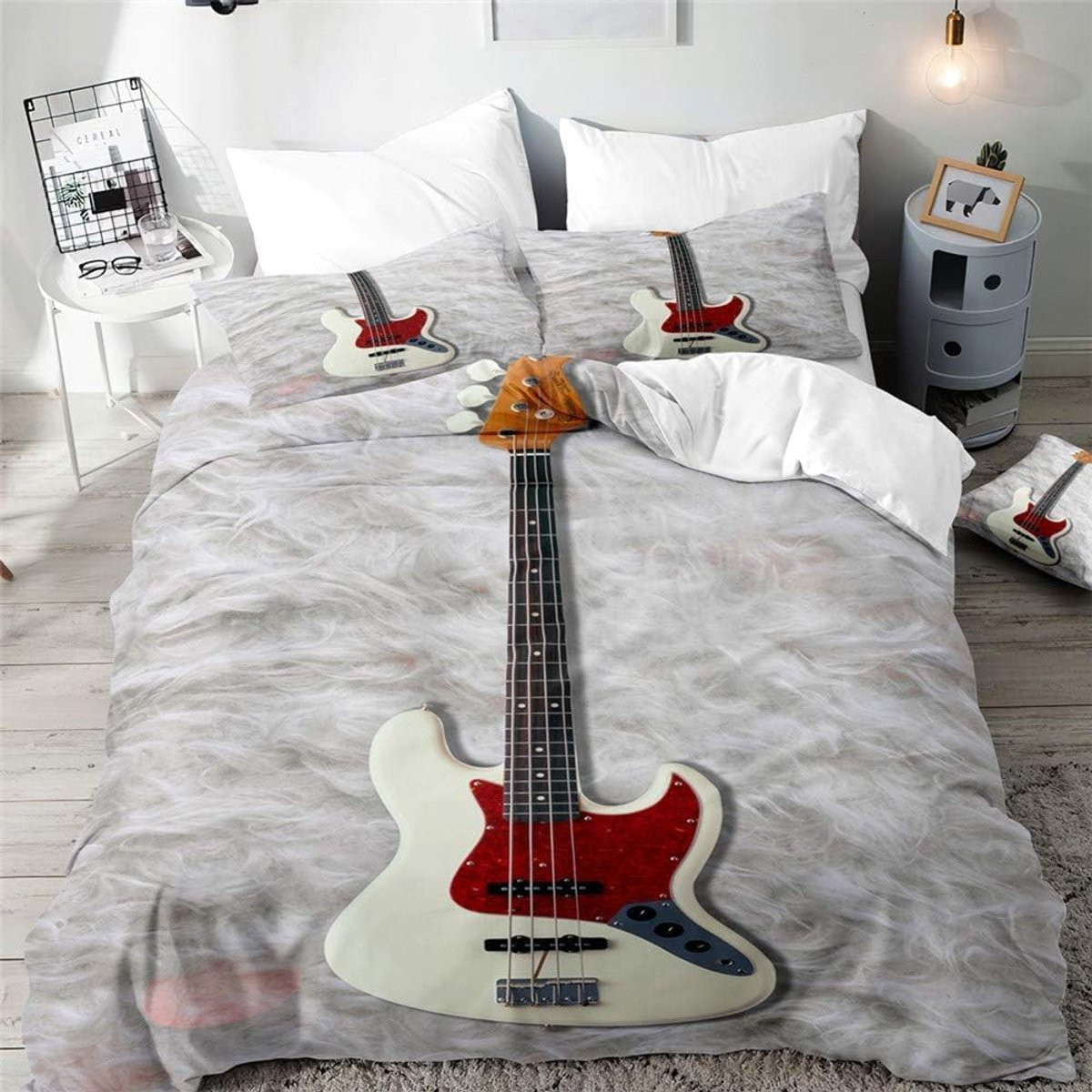Dekbedovertrek Set met 3D Gitaar Print - Muziek Thema Beddengoed - 135x200 cm