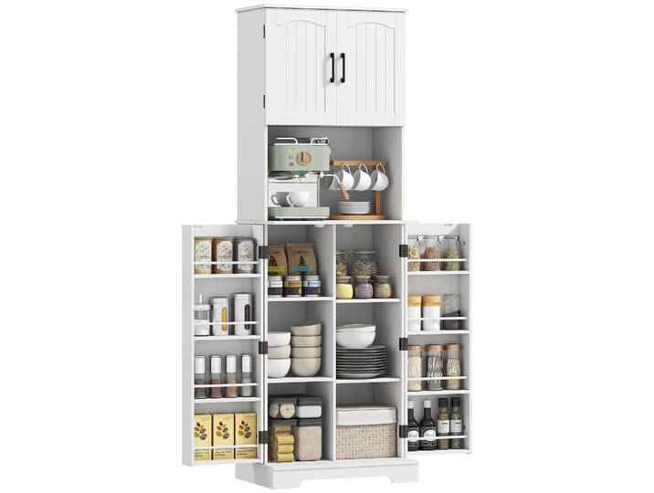 HOMCOM Buffet haut cuisine, armoire de cuisine avec 4 portes, vaisselier, 8 porte-épices, étagères ajustables, meuble de rangeme
