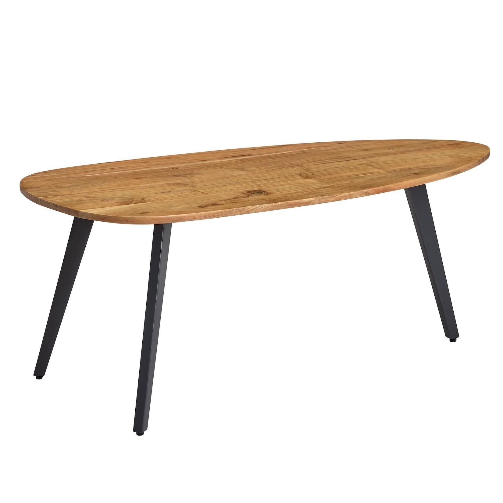 KADIMA DESIGN Couchtisch Akazie, Massivholz, moderne Nierenform, stabile Metallbeine