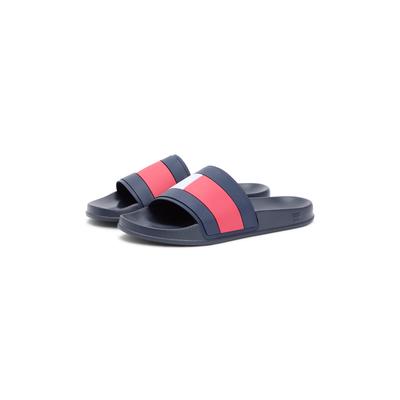 Pantolette TOMMY HILFIGER "CORE HILFIGER FLAG POOL SLIDE", Herren, Gr. 40, blau (dunkelblau), Gummi, kontrastfarbene Details, Schuhe Pantolette, Strandschuh, Flats, Schlupfschuh in typischen Tommy Farben