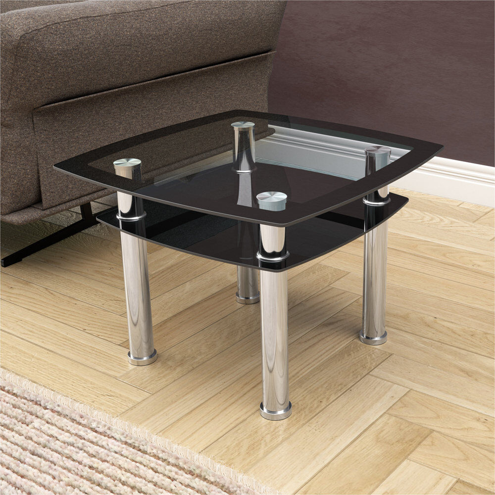 Metro Maroney Glass Top Four Leg Square Side Table Clear;Black 43.5cm H X 60cm W X 60cm D