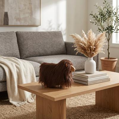 Sagebrook Home "Modern Wooden Faux Fur Highland Cow Figurine - 11"", Brown - 10.25"""