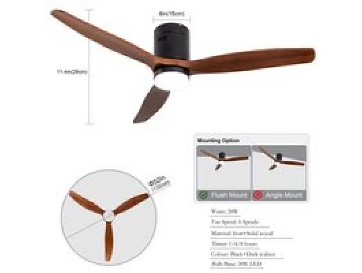 Plafonnier ventilateur LED intégré 52 pouces 132 cm noir bois noyer foncé télécommande réversible dimmable VEVXYN