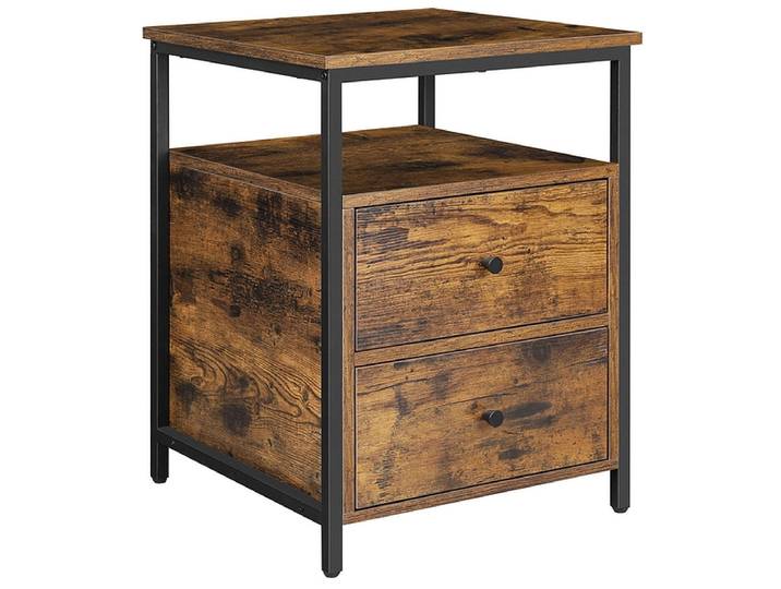 Nachttisch SONGMICS RUSTIK 2 Schubladen 45x45x60cm braun teakholz-look