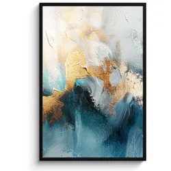 POSTER MIT RAHMEN Abstrakt - Kunst - Gold - Blau Bilderleiste 80x120 cm