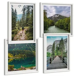 BILDER SET 4er Set - 50x50 cm & 40x60 cm Weißer Rahmen - Berge, Seen, Wälder, Wege