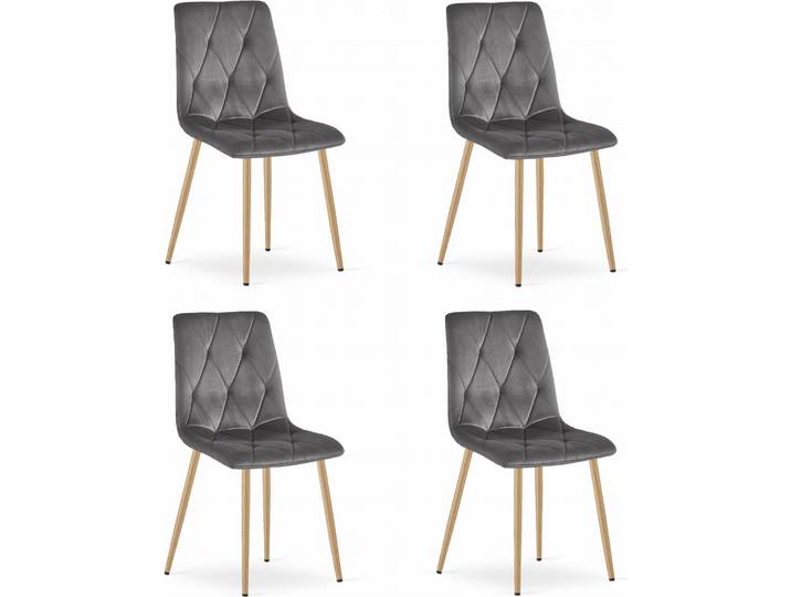 Chaise Valora LIBRA\, velours gris foncé\, pieds bois x4 Lot de 4 chaises en velours gris classique et bois