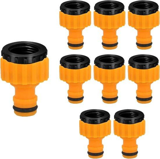 2-in-1 kunststof tuinkraanaansluiting voor 1/2" en 3/4" in geel, zwart en oranje