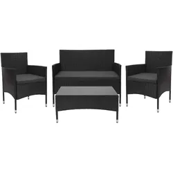 Mendler Poly-Rattan Garnitur HWC-F55, Balkon-/Garten-/Lounge-Set Sofa Sitzgruppe ~ schwarz, Kissen dunkelgrau