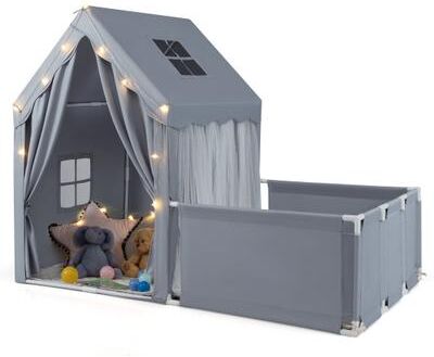 Costway Kids Play Tent with Playpen 2-in-1 Toddler Playhouse with Yard-Grey