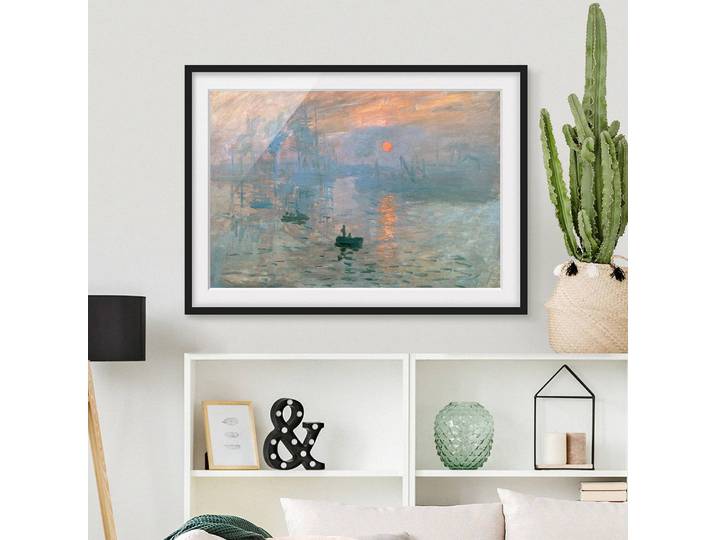 Tableau Claude Monet, Impression II Papier Cadre : placage en bois véritable Pin Bleu 70 x 50cm