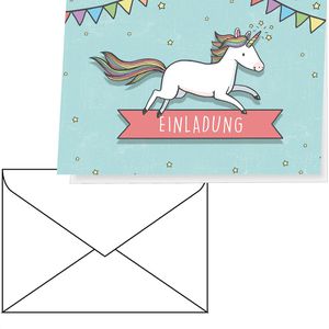 Perleberg Einladungskarten Einhorn, für Kindergeburtstage, 105 x 145 mm (A6), Klappkarten mit Umschlag, 5 Stück