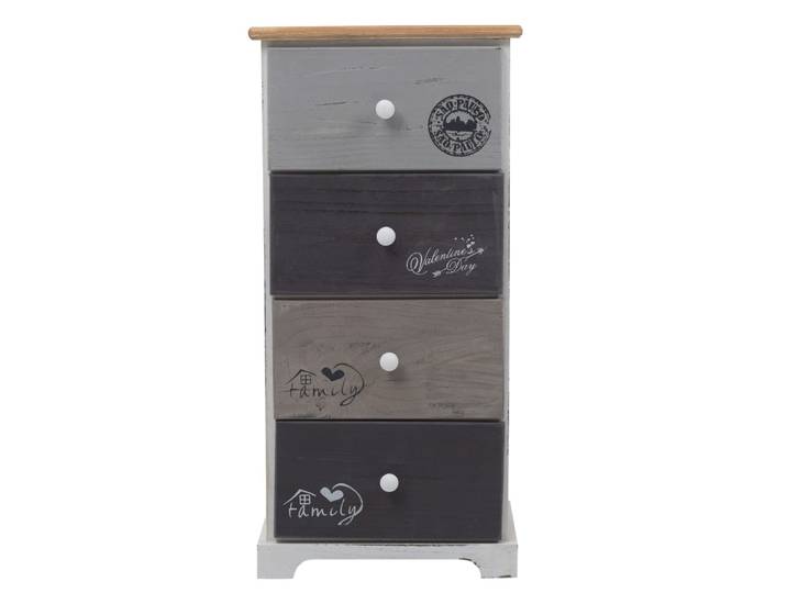Chiffonnier à 4 tiroirs en bois blanc et gris