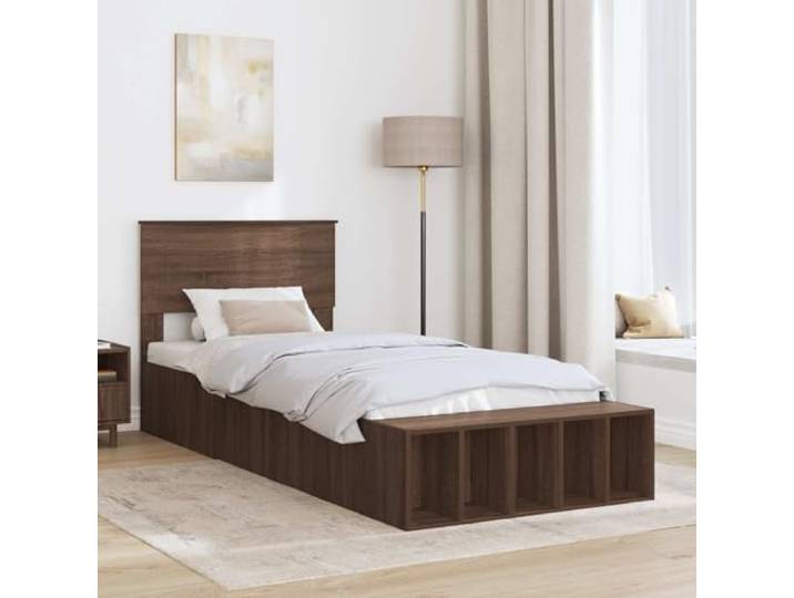 KTHLBRH Bettgestell mit Regal, Eichenholz, braun, 75 x 190 cm Technisches Holz, Kopfteil im Lieferumfang enthalten, Schubladen, stabil und langlebig