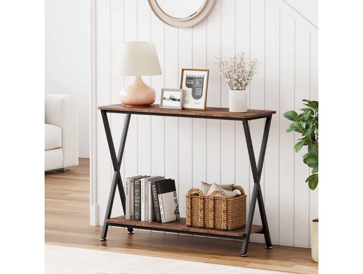 LUNSY Console étroite table de salon avec étagère 105 x 30 x 81 cm Marron