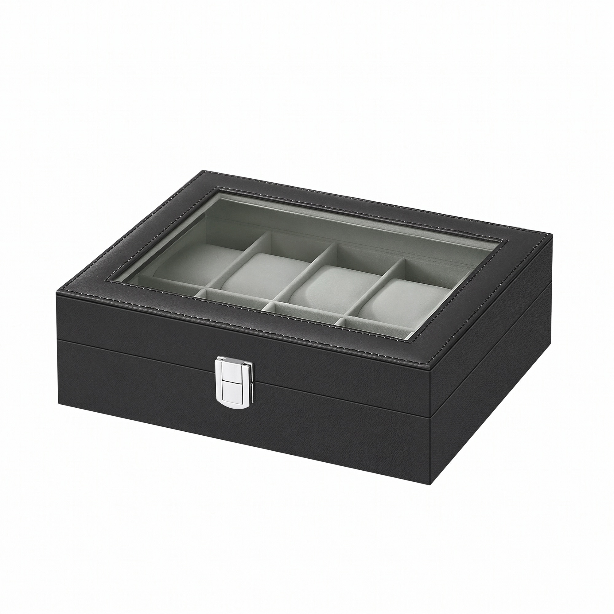 SONGMICS Uhrenbox mit 10 Fächern, Uhrenkasten, Glasdeckel JWBB35010BK